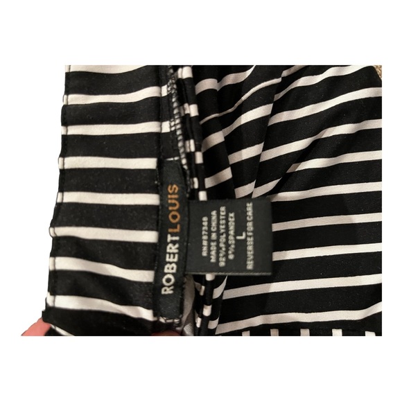 Robert Louis- Black/White Striped Pants, High Waisted, Elastic Waistband. - Picture 4 of 4